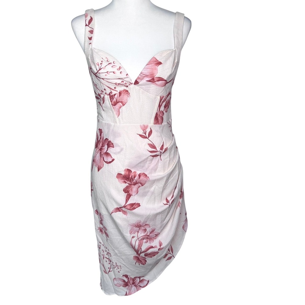 CIDER NWT‎ Women's Small Cream Pink Floral Sweetheart Asymmetrical Midi Dress
